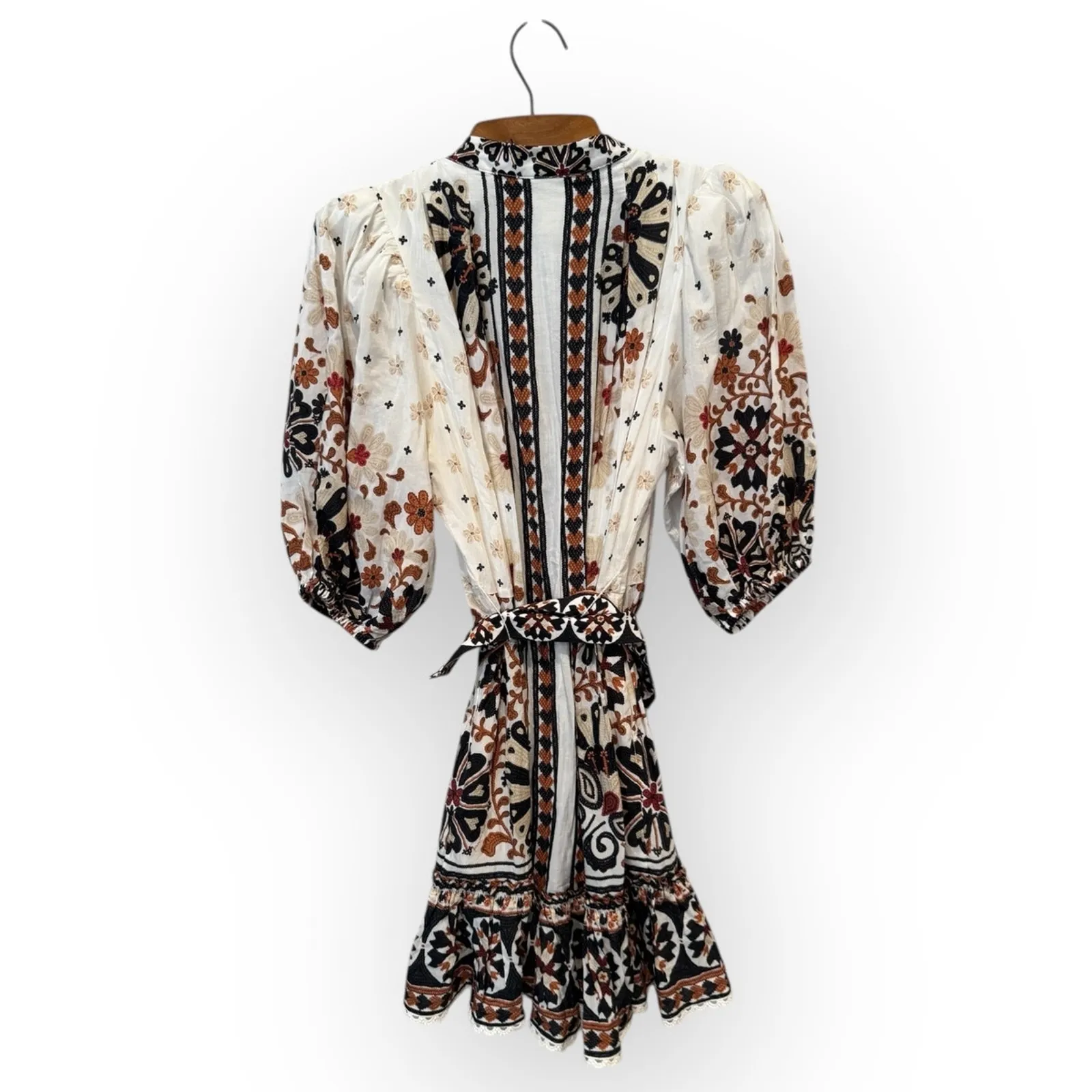 Farm Rio Flower Fan Tapestry Off-White Mini Dress Size Small - Image 10