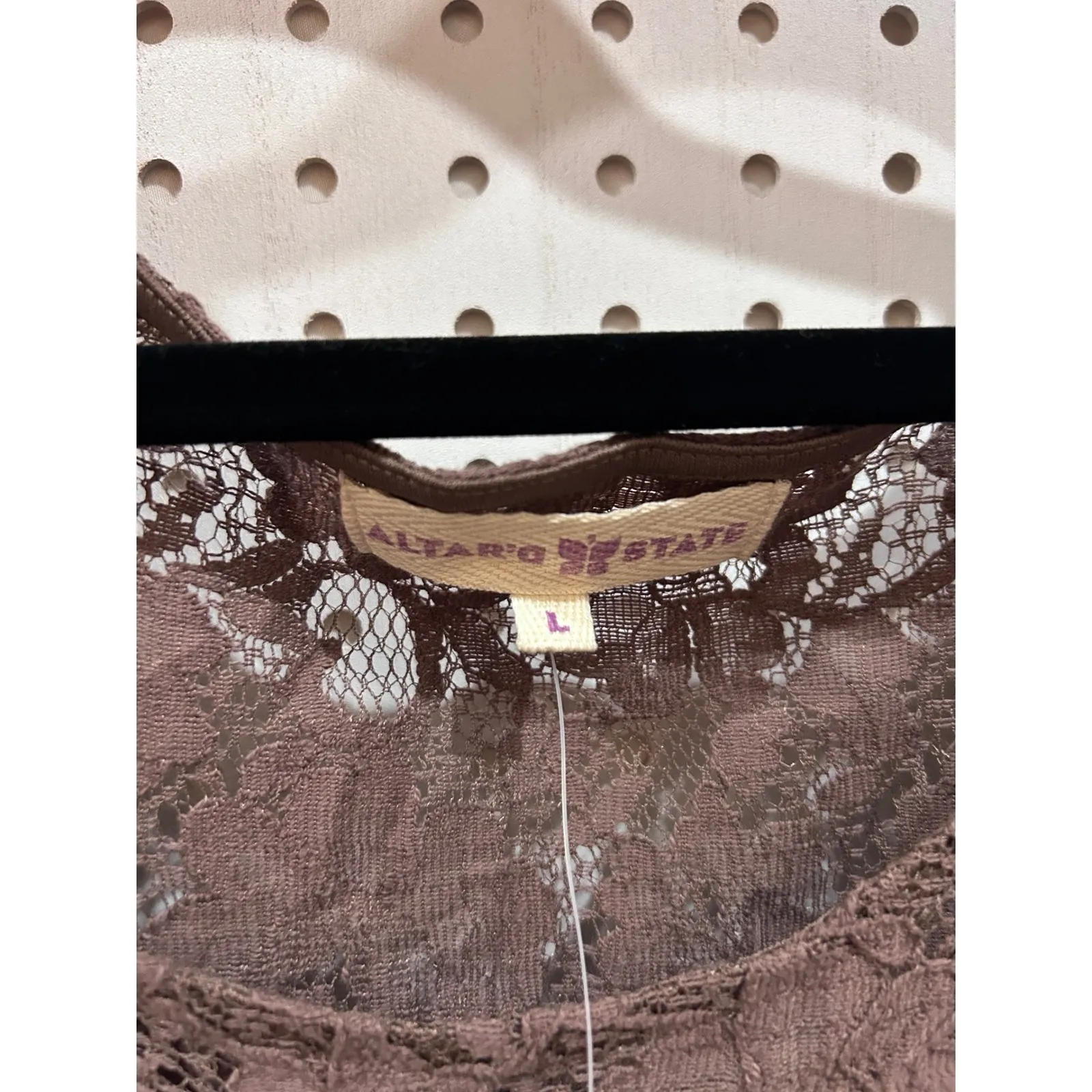 NEW Altar'd State Lace A Line Dress Mauve Taupe Short Sleeve Scoop Neck L - Image 5