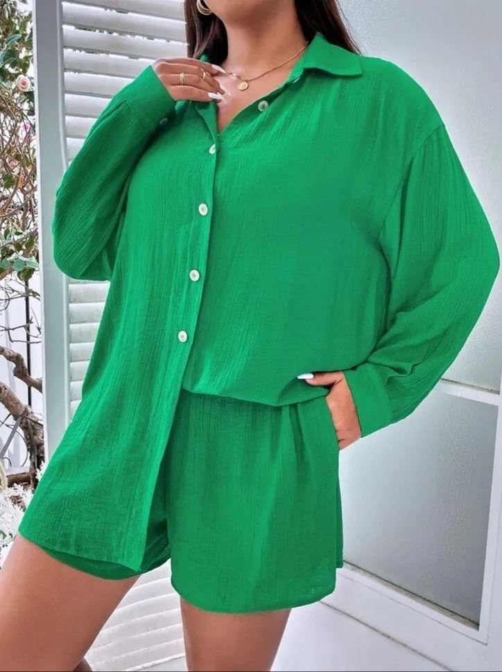 Green gauze shorts set - Image 2