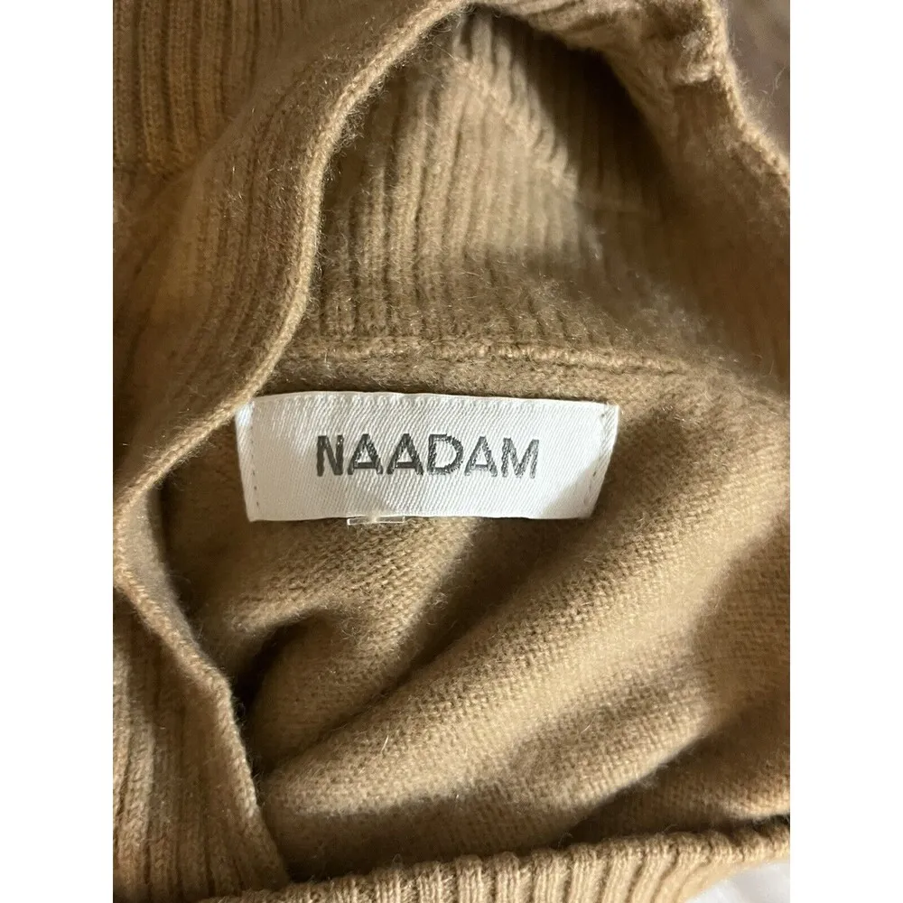 naadam cashmere Mock Cut Turtle Neck Preppy Designer 100% Cashmere Sweater Smal Tan - Image 3