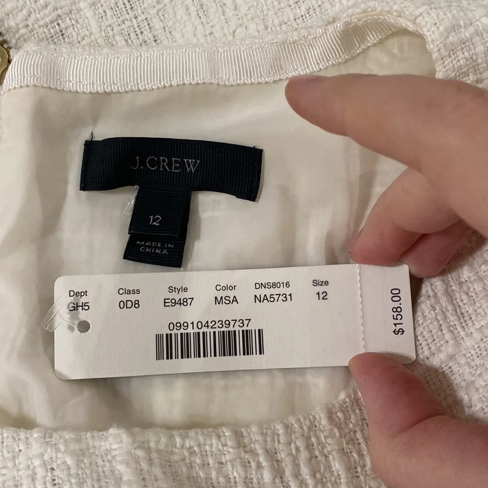 J Crew sheath dress in textured tweed with contrast fringe trim ivory size 12 - Image 15