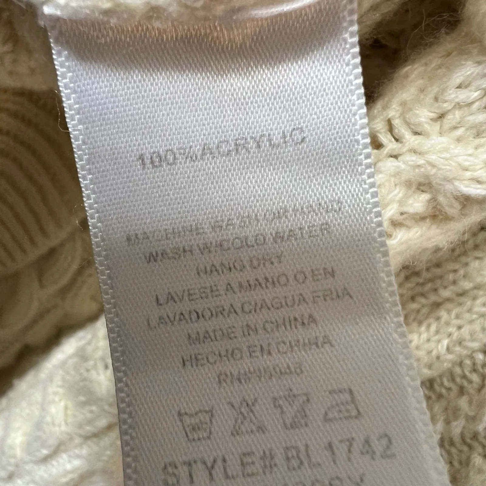 Cream Cable‎ Knit Patchwork Sweater Back Tie Bow Neck Long Sleeve M L Cozy Co Size undefined - Image 6