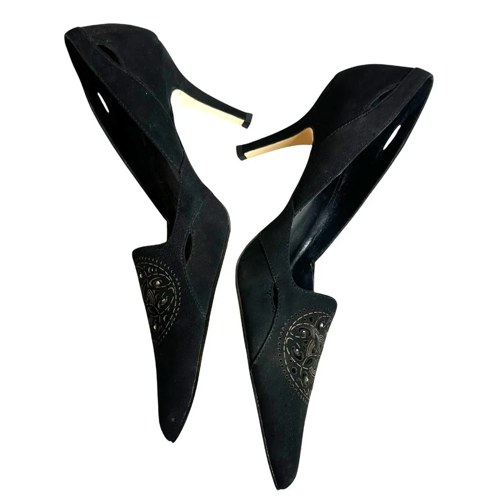 NEW AK Anne Klein Mckee Black Nubuck Crystal Accented Pointed Toe Pumps Size 9 M - Image 5