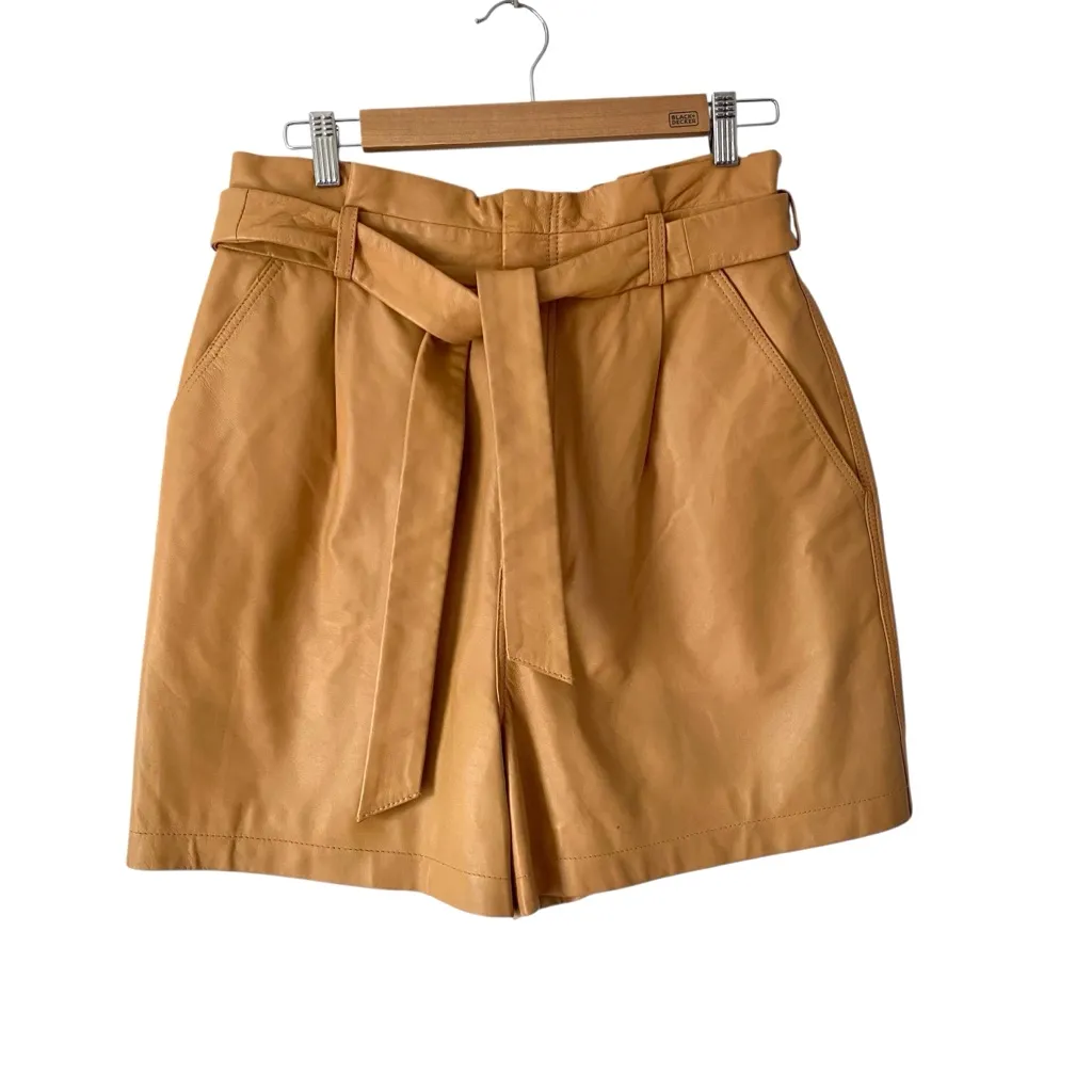 Walter Baker Velda Camel Leather Shorts size XL High Waist Paper Bag - Image 4
