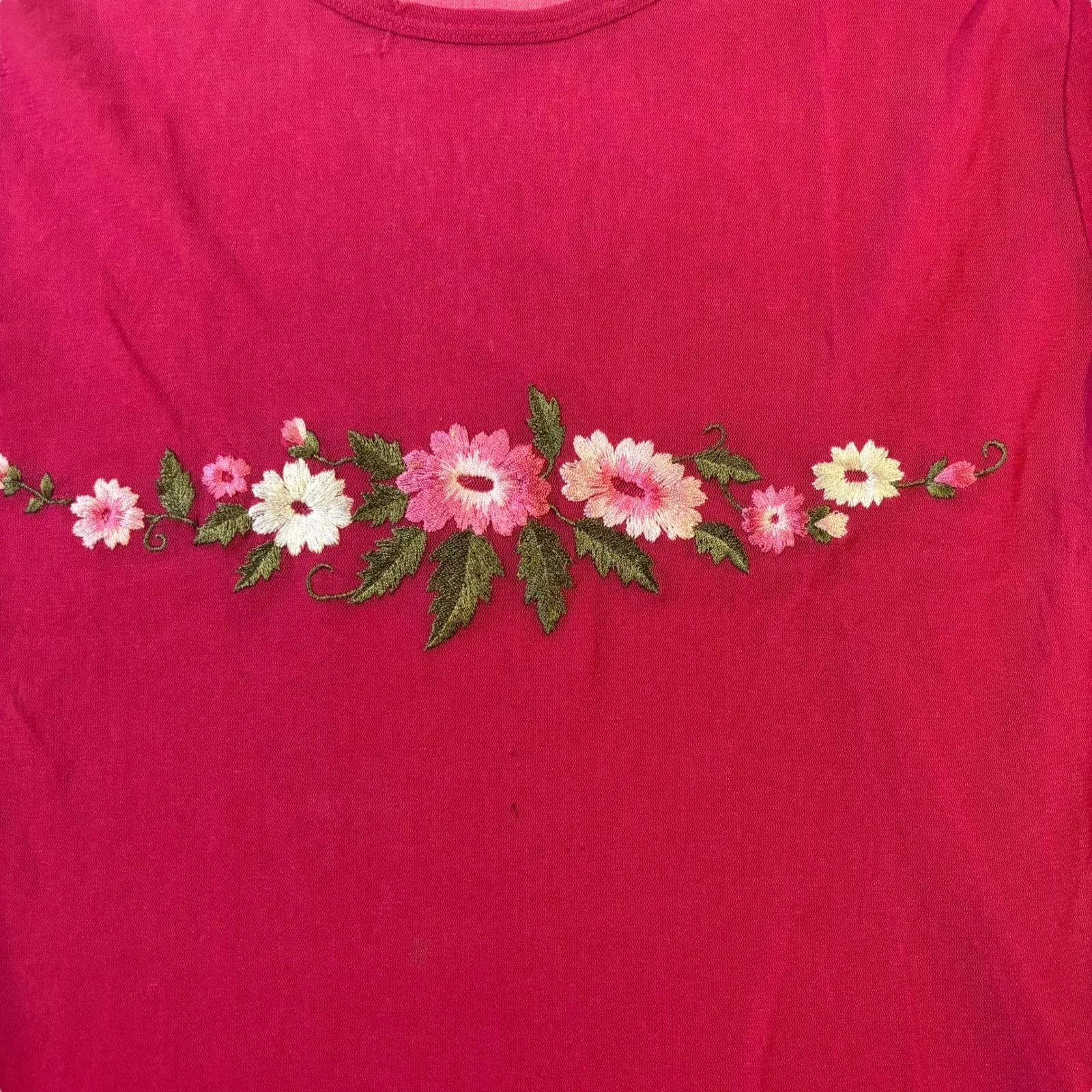 NY&CO Floral Embroidered Mesh‎ Top Pink Sheer Blouse Y2K Womens Medium - Image 3