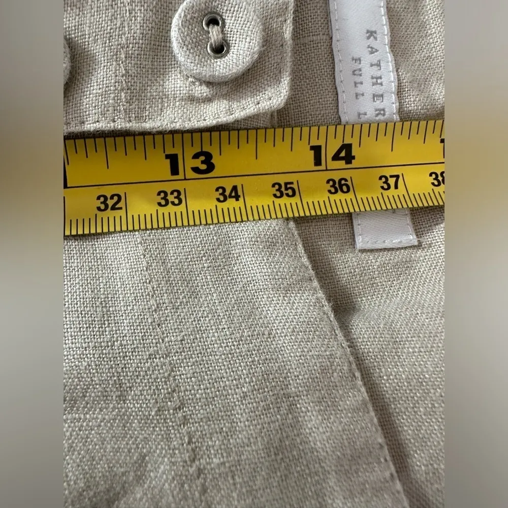 Charter Club Pants Womens 16W Petite Linen Katherine Fit Wide Leg Beige Buttons - Image 9