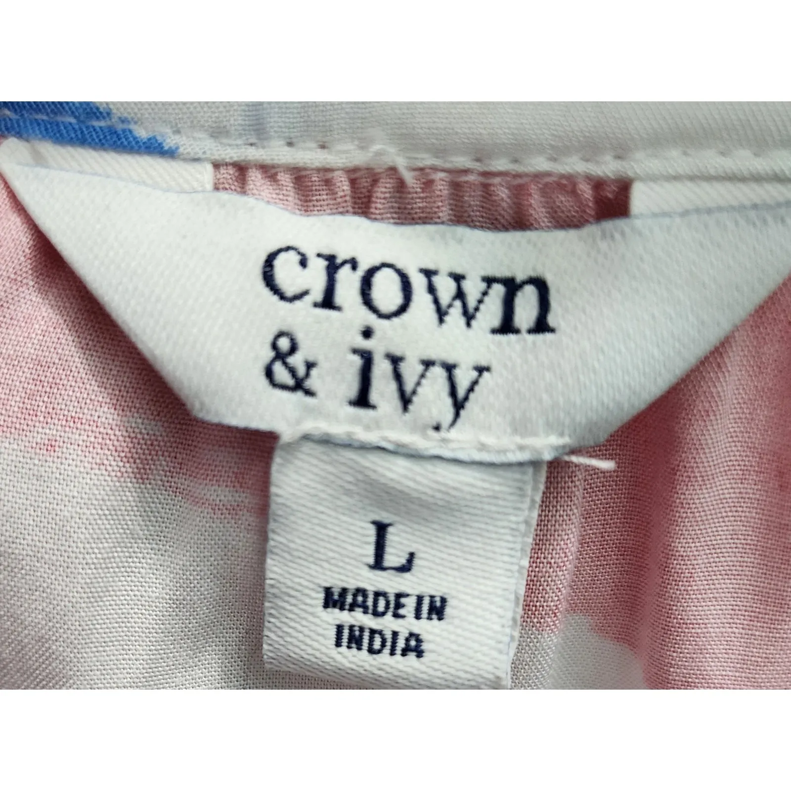 Crown‎ & Ivy Dress L Rainbow Striped Peasant Midi Tie Neck Short Sleeve - Image 3