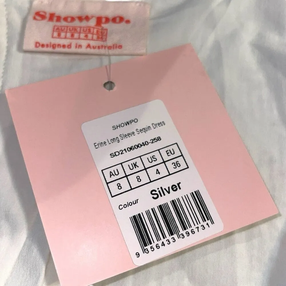 Showpo. Erine Mini Dress Long Sleeve Sequin Dress Silver 4 - Image 11