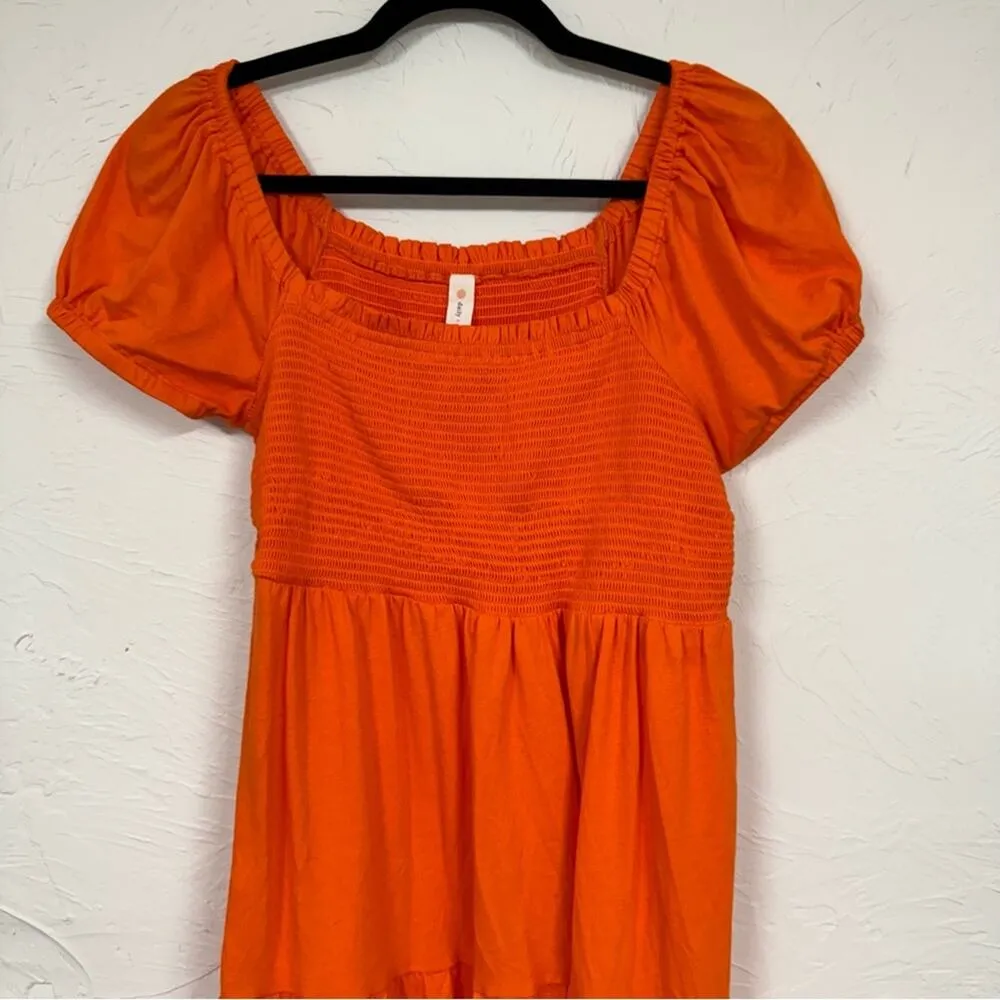 Daily Practice Orange Tiered Summer Dress Womens M Smocked Puff Shoulder Cottage Size M - Image 2