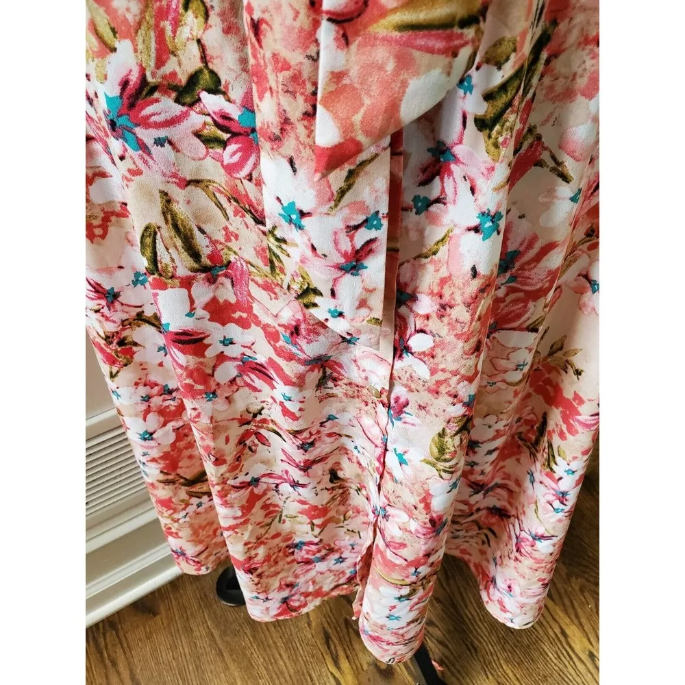 Multicolor Womens Floral Polyester Round Neck Cap Sleeve Length Dress Size Small - Image 4