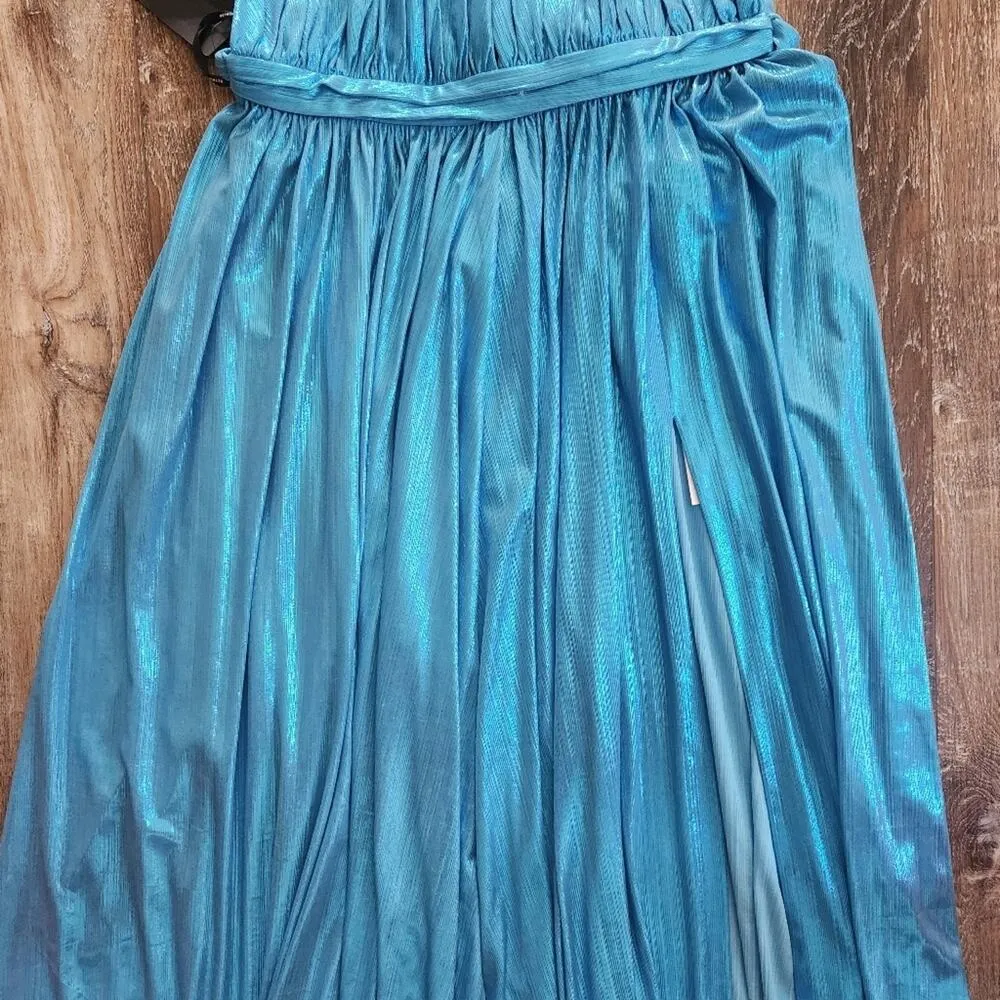 Retrofete Tova Dress in Aqua Blue Size Large NWT Metallic Sleeveless V Neck - Image 5