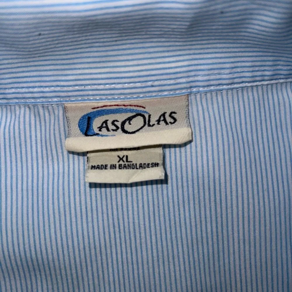 Lasolas cute blue and white striped button up blouse. Size XL - Image 6