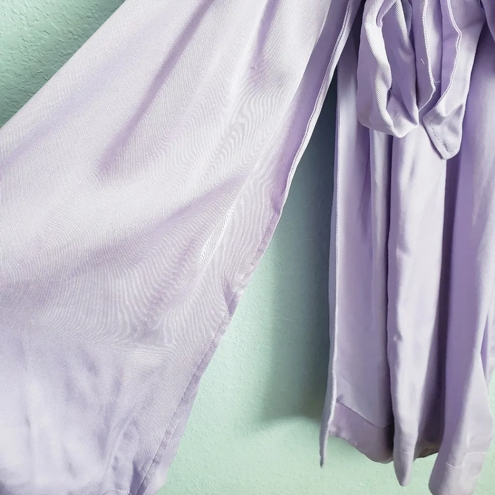 Something Navy Lilac Purple Elongated Collar Belted Trench Coat - Image 4