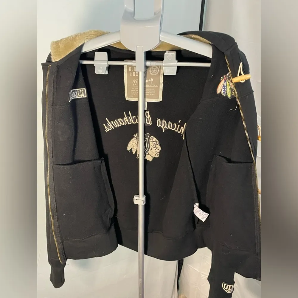Chicago Blackhawks Old Time Hockey Full Zip‎ Sweatshirt Jacket Women's M Black - Image 4