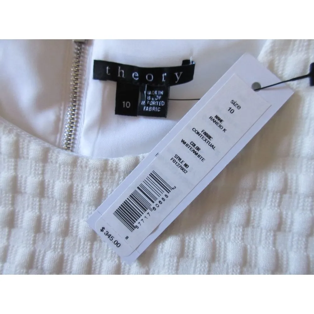 NWT THEORY Raneid K in White Contextual Textured Sleeveless Shift Dress 10 $345 - Image 3