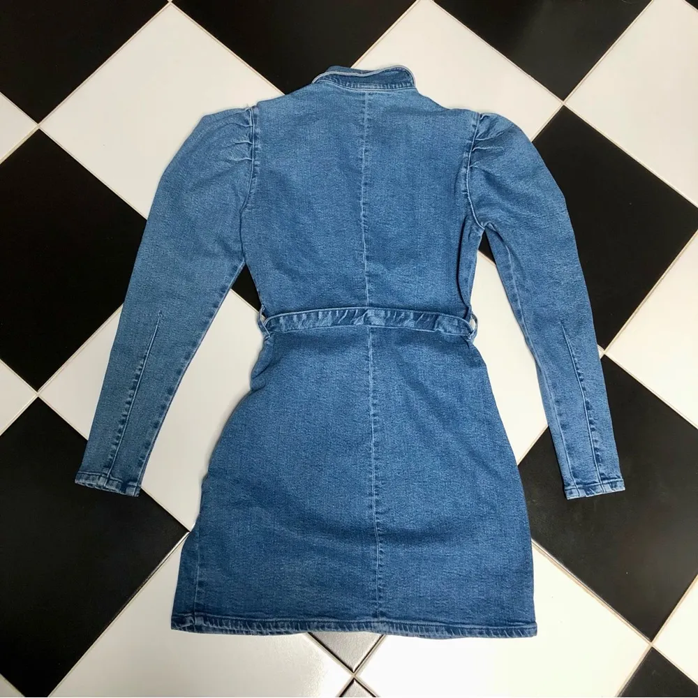 NWT Bershka Shirt Mini Dress Long Sleeve Denim Belted Puffy Sleeves Western sz M - Image 9