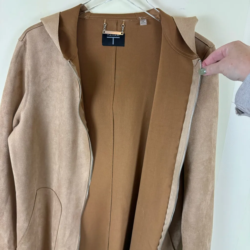 Tahari Faux Suede Front Zip Hoodie Coat - Image 5
