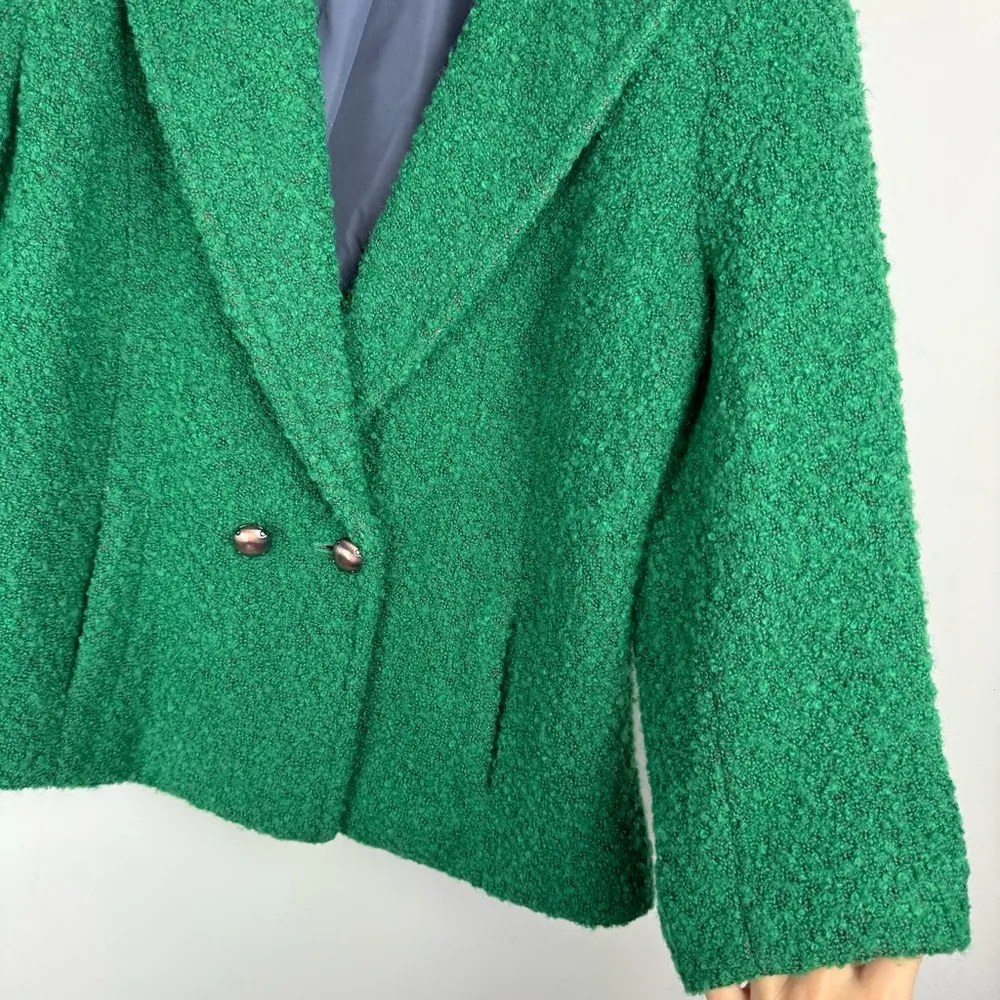 Cabi Womens Ivy Green Boucle Blazer Sz 6 Cropped Wool Blend - Image 9