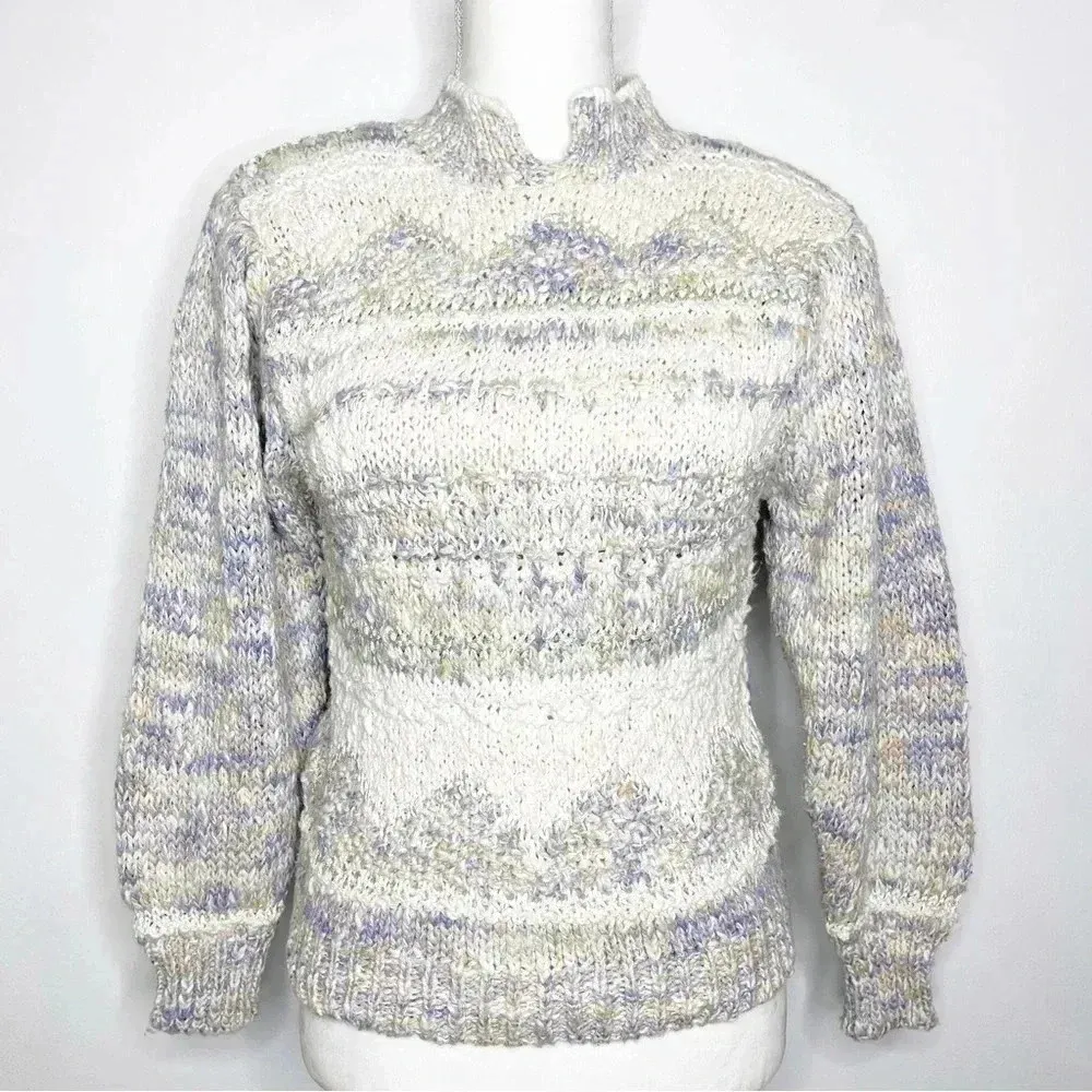 Vintage Crew Neck Lauren Hansen Hand Knitted Vintage Sweater Size Petite NWT White - Image 2