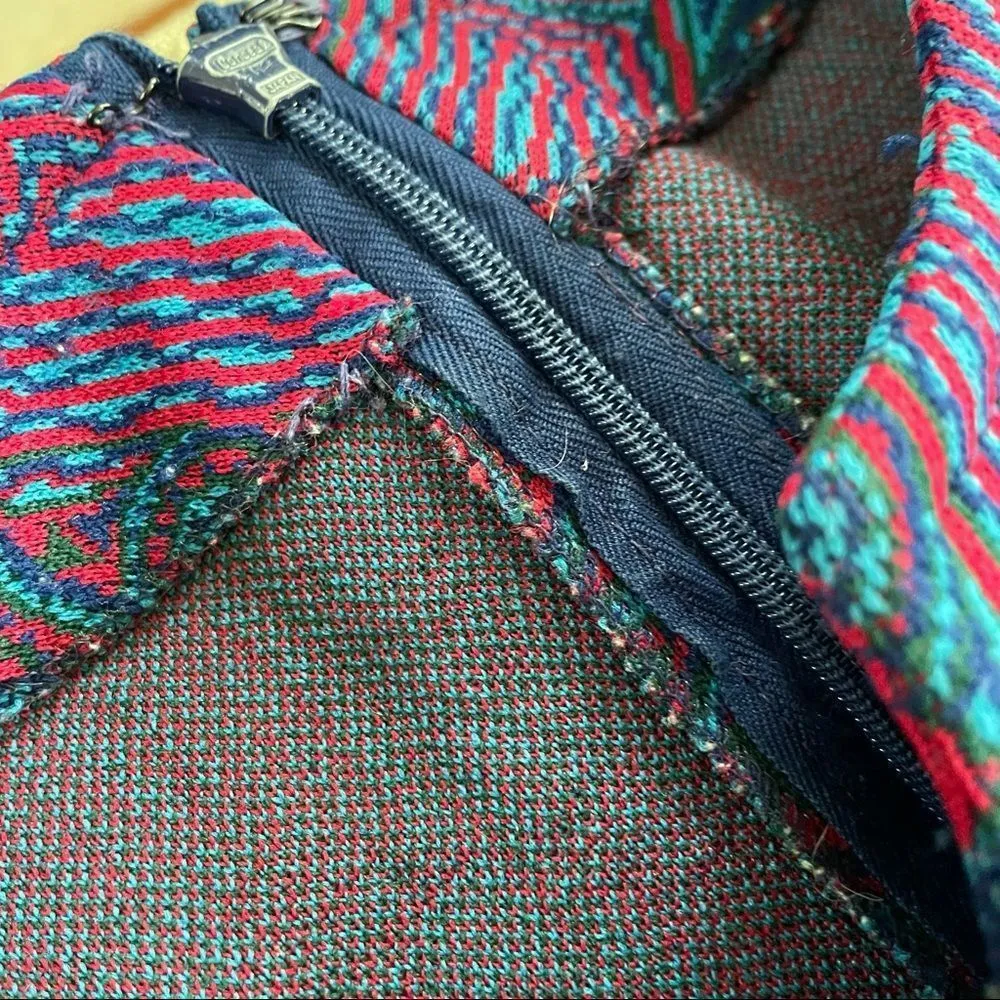 Vintage 60s Mod Funky Shift Dress Notched Jewel Neck Turquoise Fuchsia M Pink Size M - Image 9