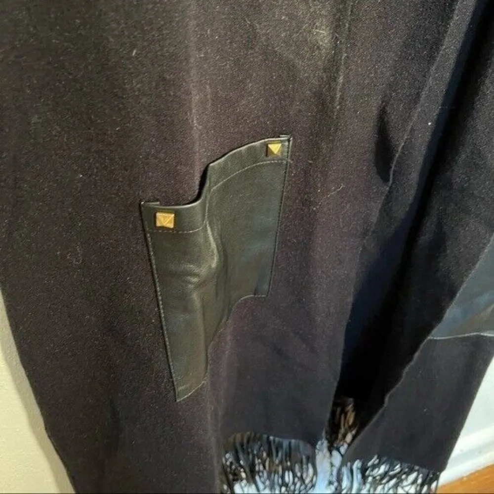 Venus Fringe Detail Duster Cardigan Black Faux Leather Pockets - Image 5