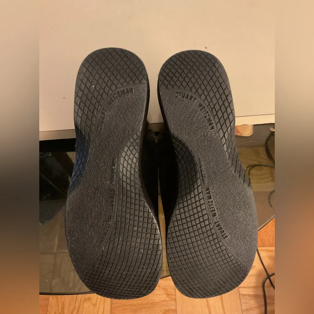 Stuart Weitzman women black suede shearling platform mule heel shoes Size 7.5 - Image 5