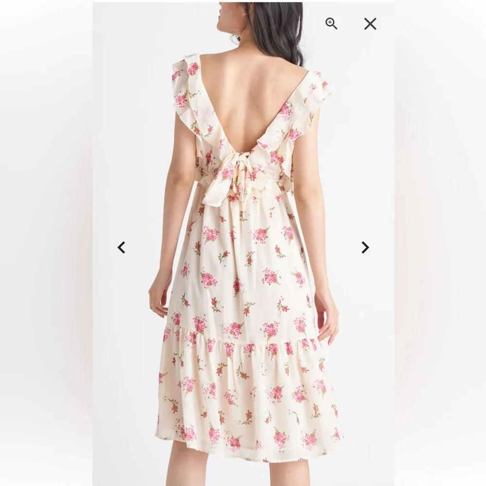 Black Tape midi floral feminine chiffon flowy dress size XS pink roses stars - Image 3