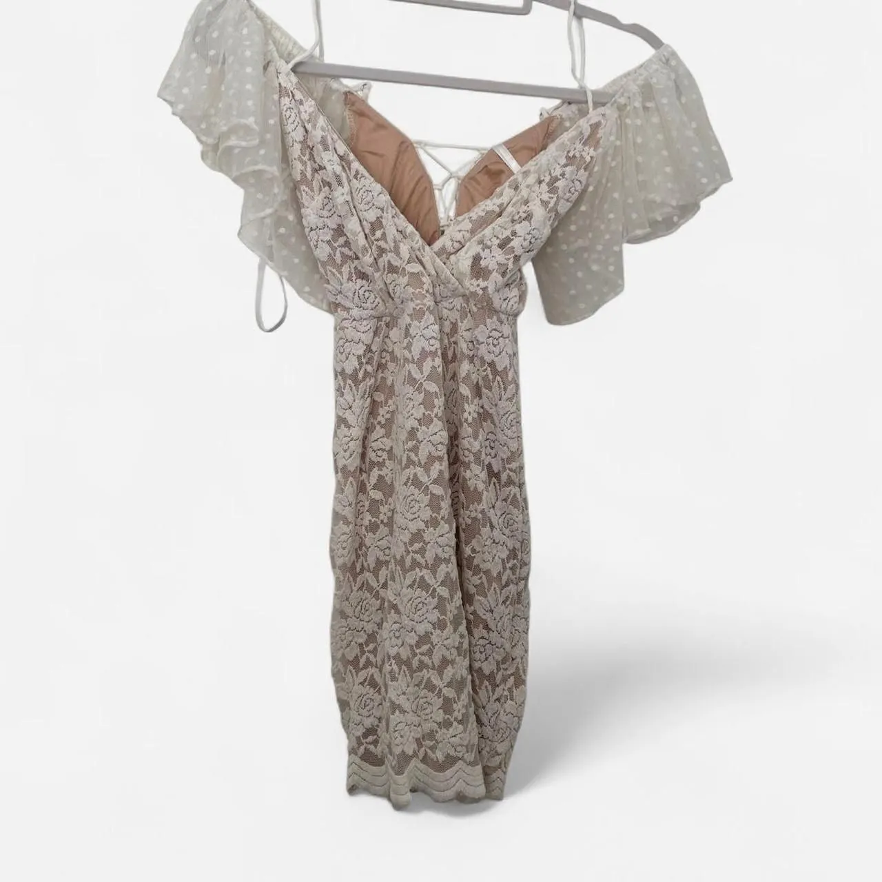 Selfie Leslie polka dot romantic coquette Lace-Up Mini Romantic Dress (XS, NWT) - Image 4