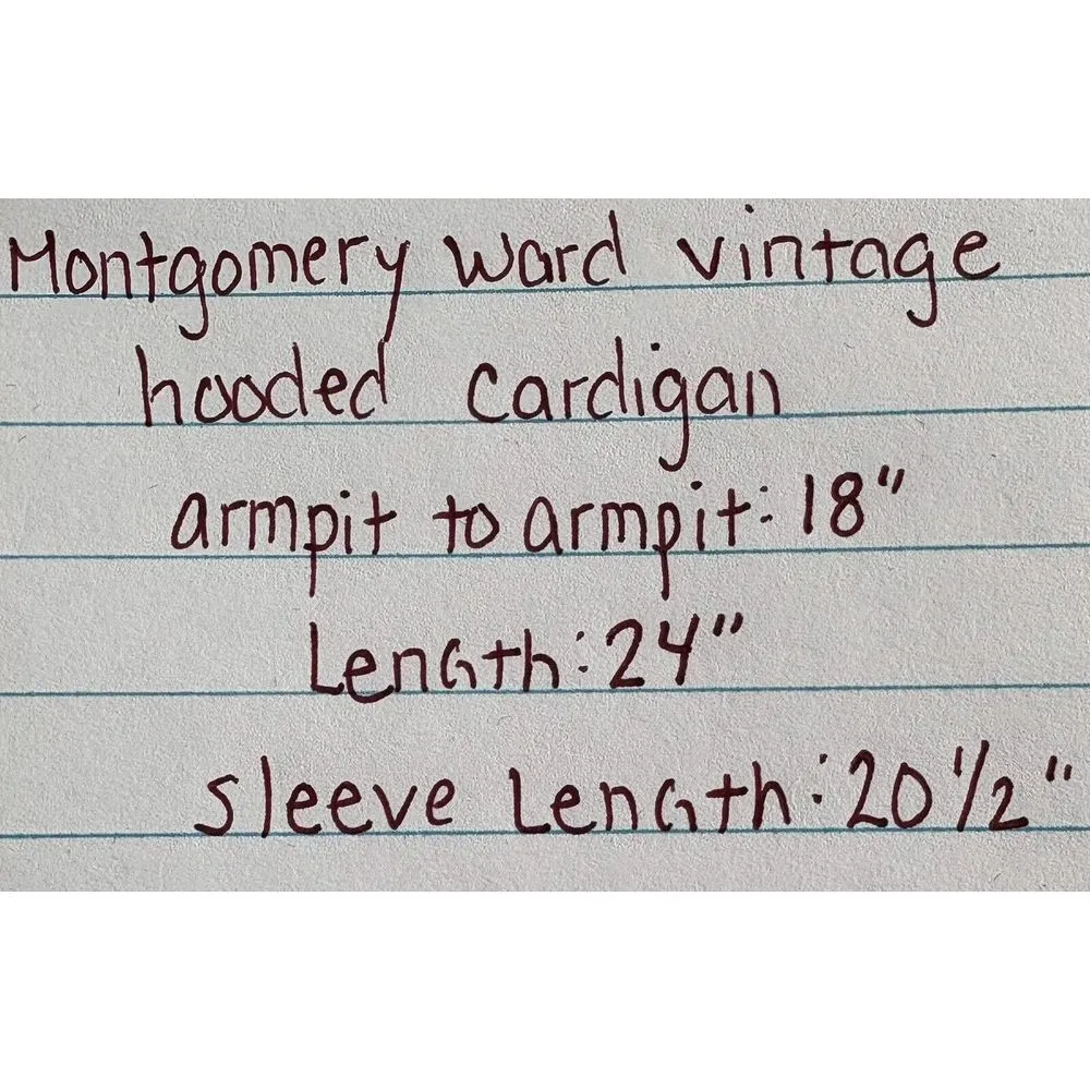 Vintage Montgomery Ward Cable Knit Hooded Cardigan Sweater Ivory w/ Wood Buttons Size L - Image 10