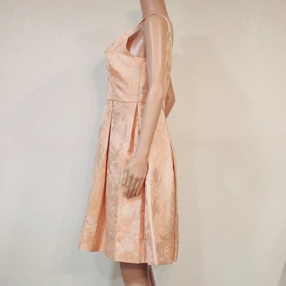 Mum Jacquard Fit And Flare Metallic Dress With Pockets Coral Size 8 - Image 6