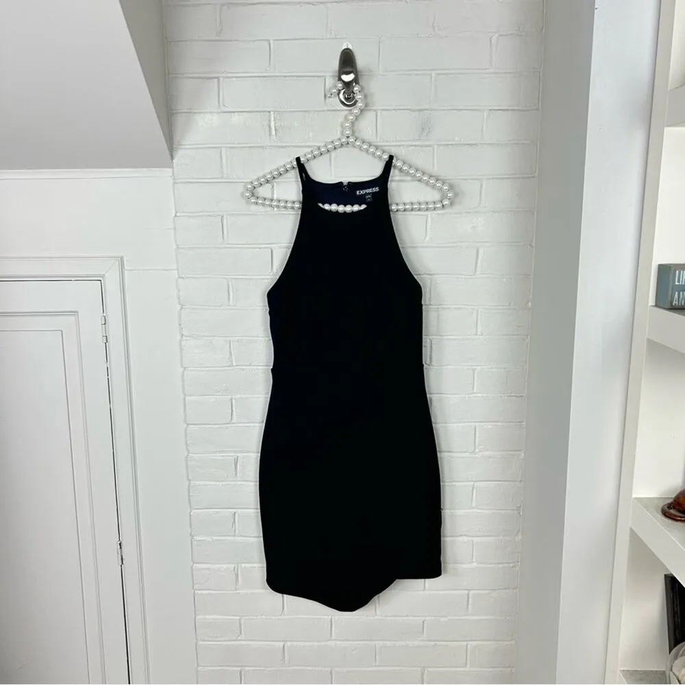 Express Black Ribbed High Neck Envelope Skirt Dress Size 8 - Image 3