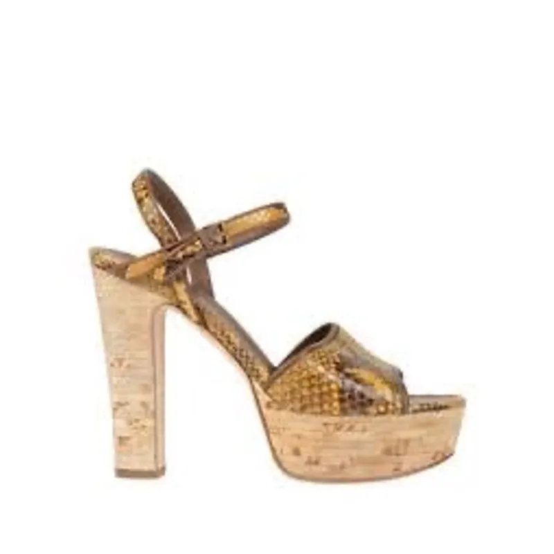 Gucci mustard platform Retro Snakeskin Animal Print Slingback Sandals 36.5 - Image 2
