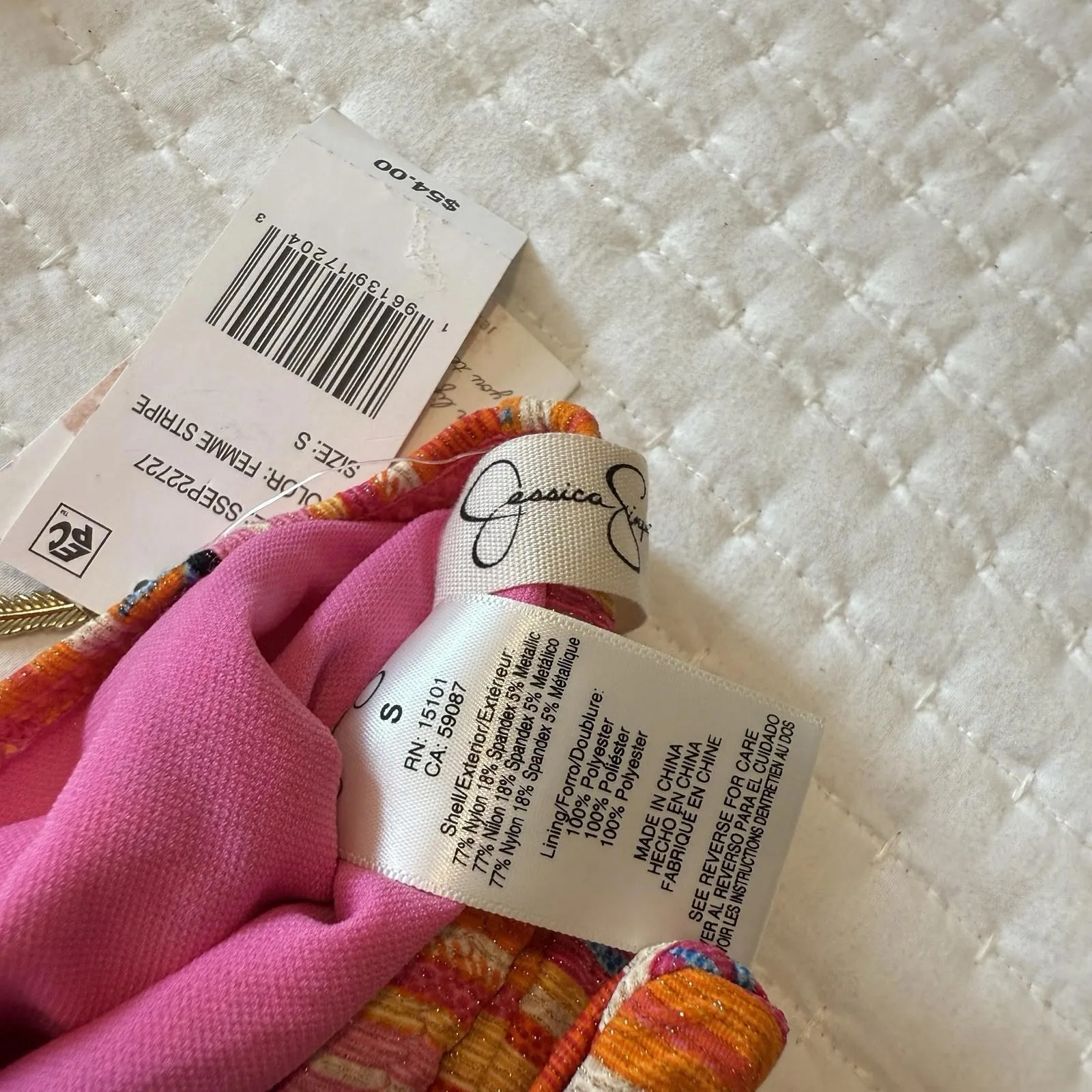 Jessica Simpson Multi Color Femme Stripe Hi Waist Bikini Bottom & Top Set Small - Image 4