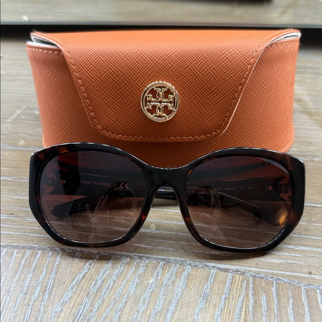 Tory Burch  Brown Tortoise Sunglasses - Image 4