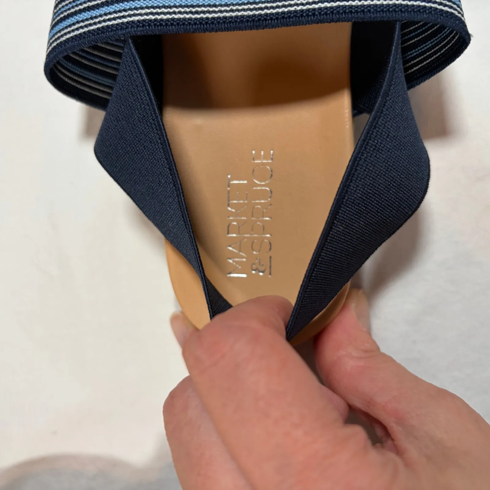 Market & Spruce blue striped elastic sandals. Size 6. NWOT. Flats - Image 2