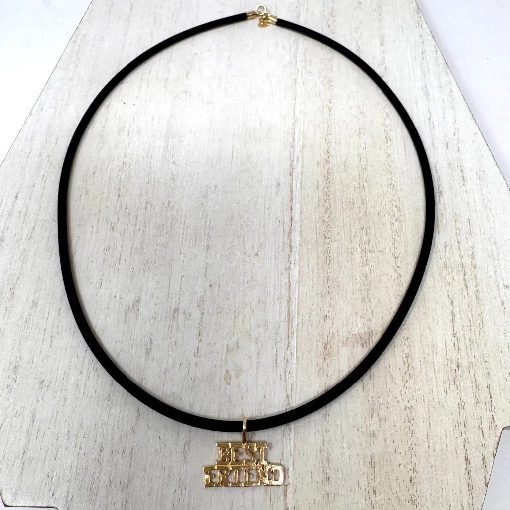 14K yellow gold Best Friend pendant on rubber cord w 14K closure, Italy, NWOT - Image 5