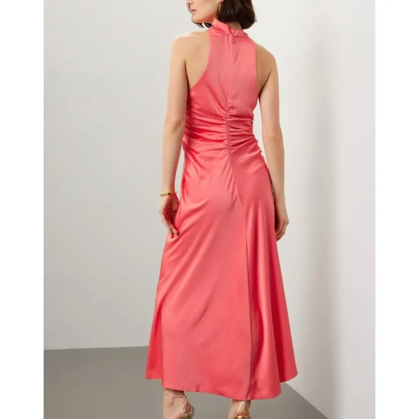 A.L.C. Coral Satin Halter Gown Size 6 Cocktail Asymmetric Ruched Midi Dress $500 - Image 2