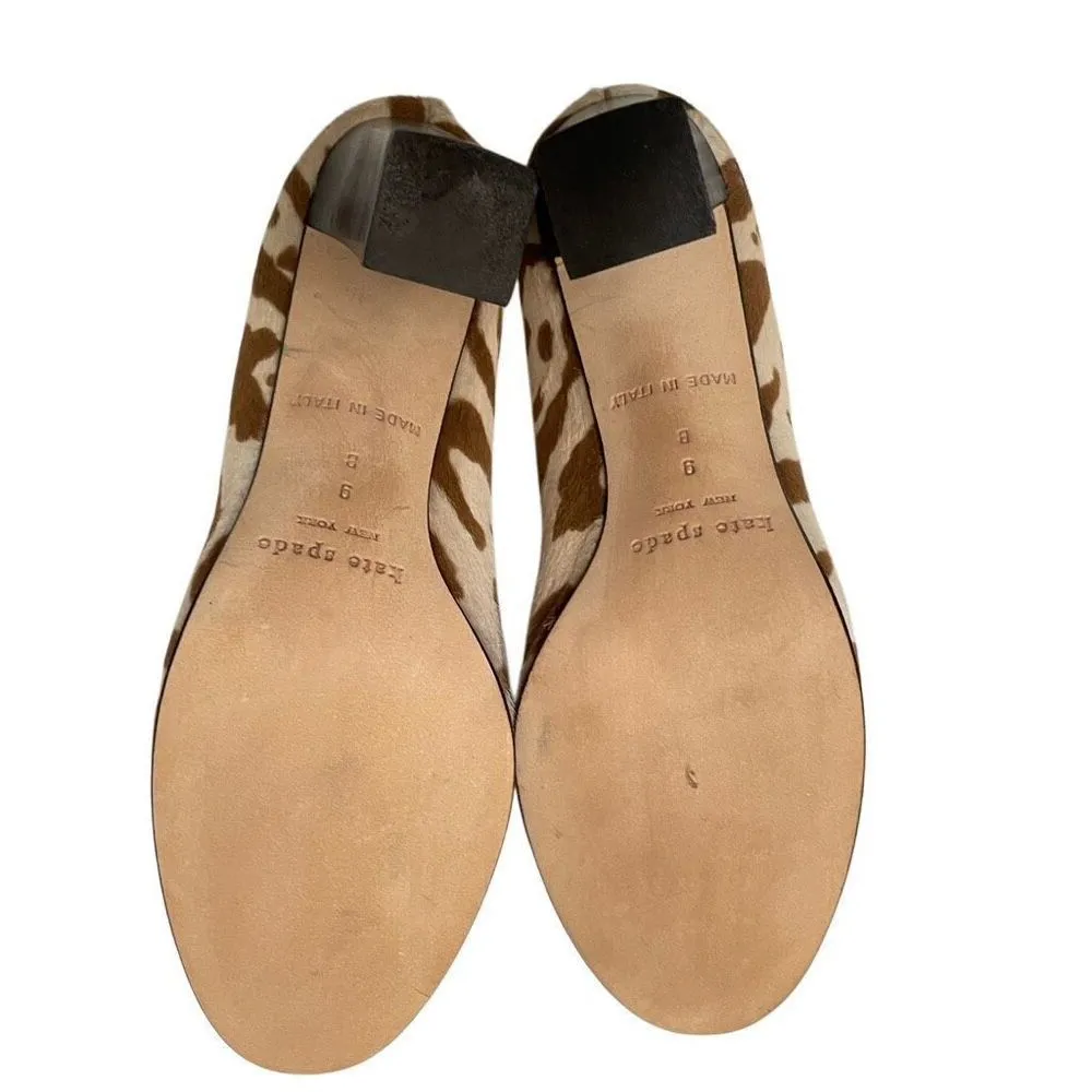 Kate Spade NY Cow Print Block Heel Pump Women’s 9 Calf Hair Italy Tan Brown - Image 11