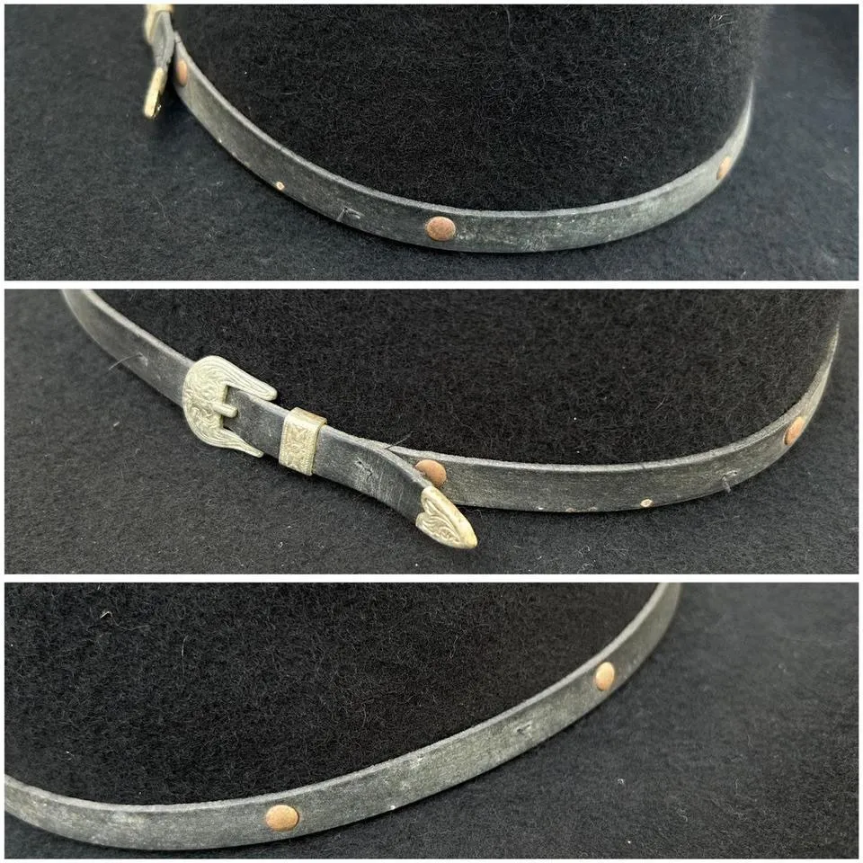 Vintage Black Wool Harley Davidson Cowboy Hat w/ Leather Strap Silver Buckle USA - Image 8