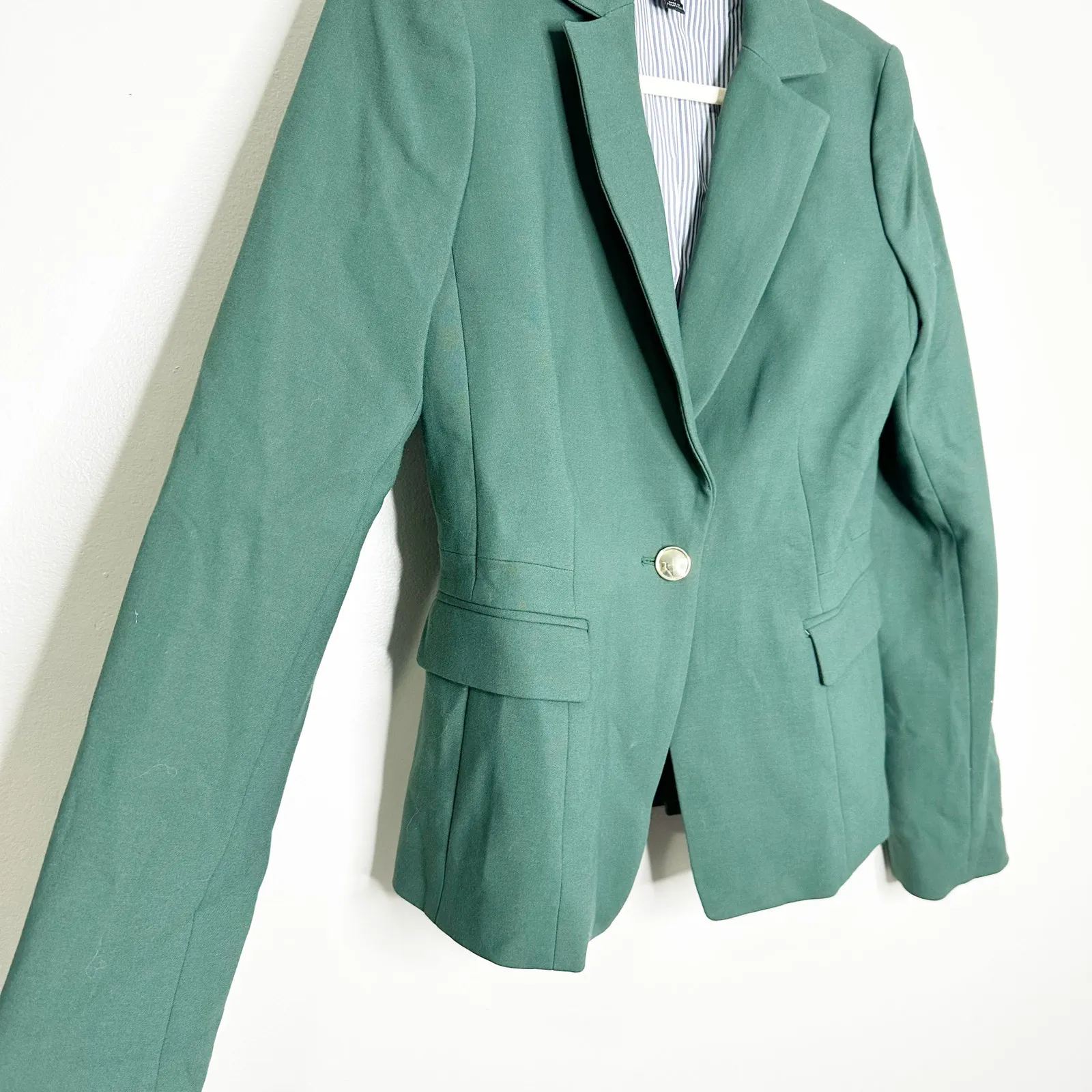 J. Crew Mayfair Blazer Four Season Stretch Dark Green Pleated Back Detail 6 Tall - Image 4