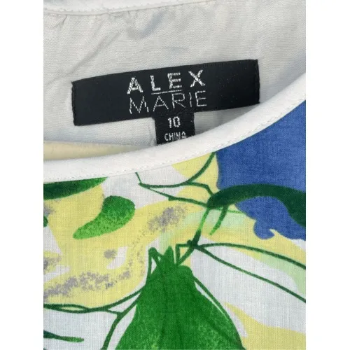 D1 Alex Marie Floral Print Fit & Flare Dress Sleeveless White‎ Belt Size 10 - Image 2