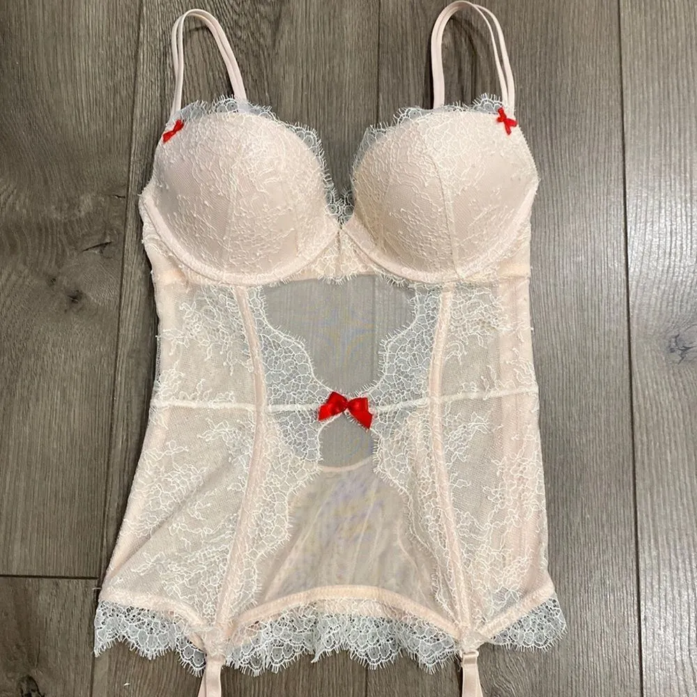 Victoria’s Secret Peach‎ Lace Push Up Garter Corset Slip Size 34C - Image 4