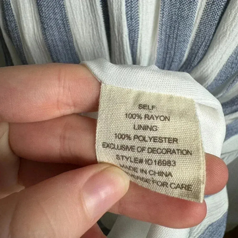 Altar'd State blue stripe off shoulder maxi dress fringe trim size small L21 - Image 6