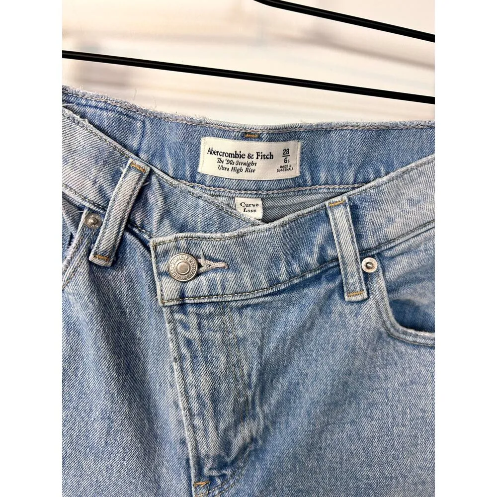 Abercrombie & Fitch Curve Love Ultra High Rise 90s Straight Jeans Blue SZ 28/6 - Image 5