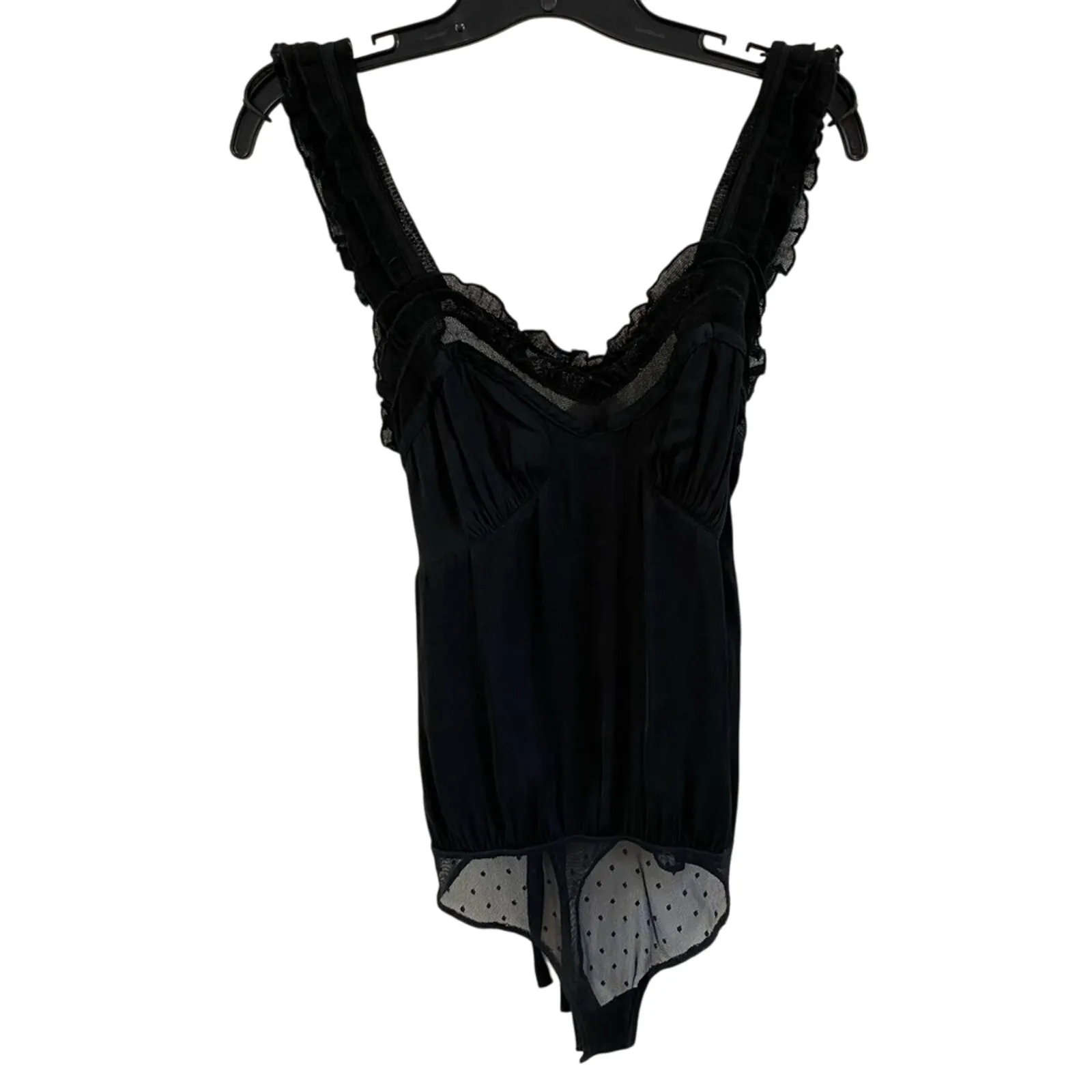 ree People Intimately Ooh Ahh Black Ruffle Lace Bodysuit Tie Back Romantic M - Image 2