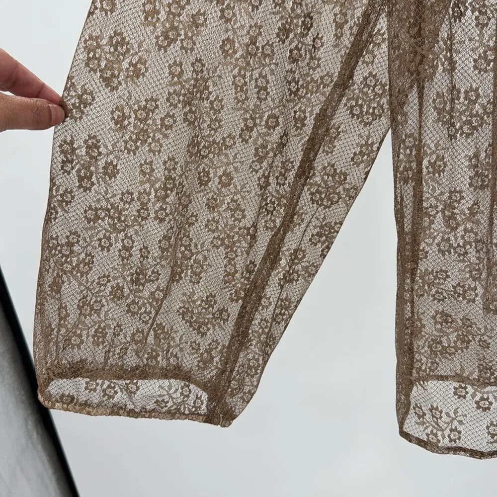 Vintage Toppings sheer Brown Lace Ruffle Top new deadstock boho lace 12 nylon - Image 6