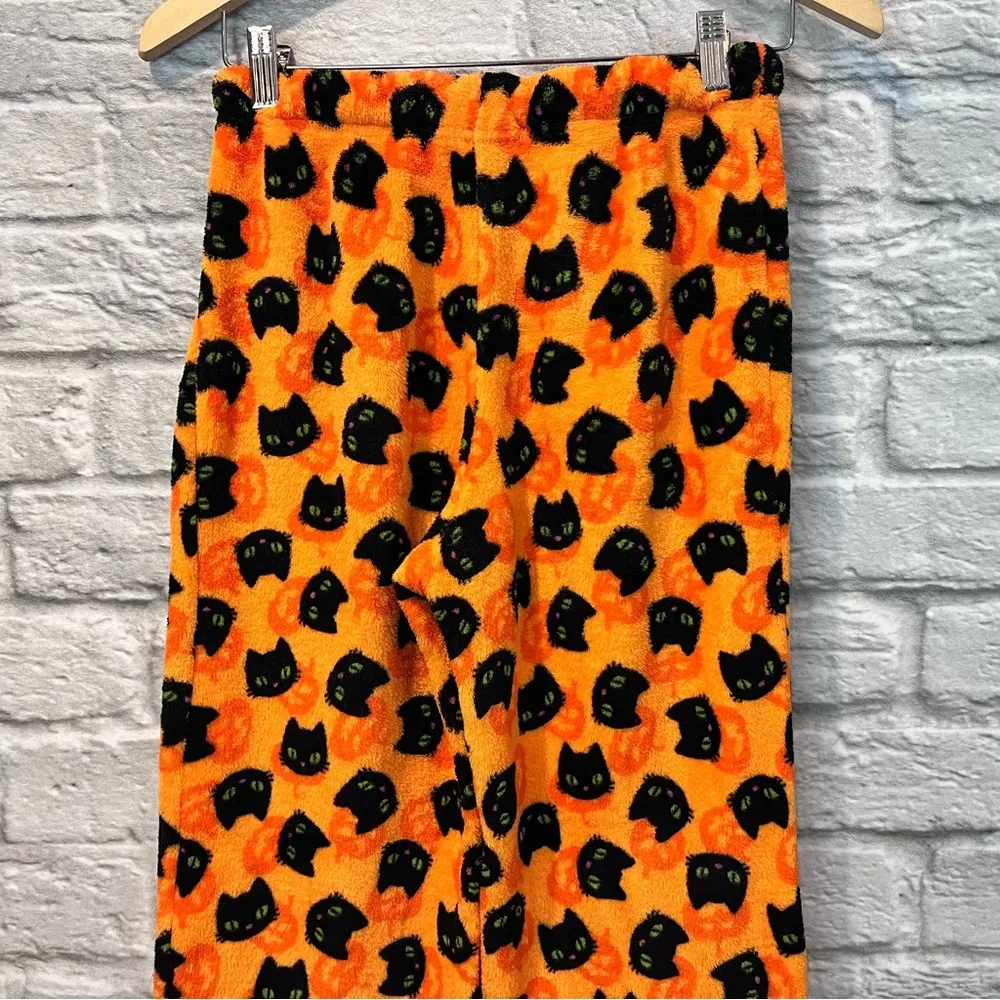 Pillow Talk Size Small Halloween Pumpkin & Cat Soft Fleece Waist Tie PJ Pants Orange - Image 9