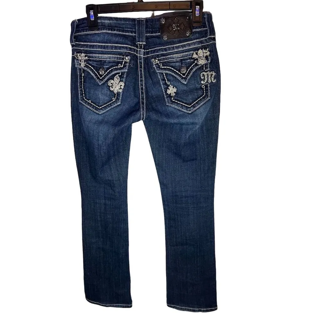 Miss Me Women's Bootcut Jeans Size 28 Blue Bling Embellished Mid Rise - Image 3