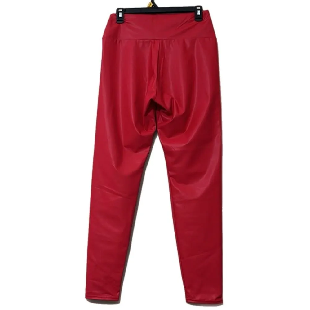 Women’s red size XL faux leather pull on leggings party Halloween costume - Image 3