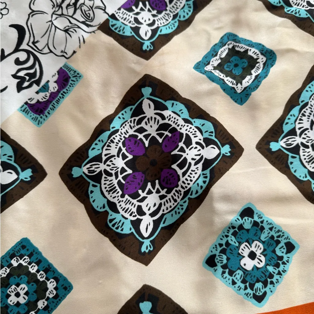 Elegant Multicolor 100% Silk floral mixed print Scarf wrap, size 25x25 boho Black - Image 6